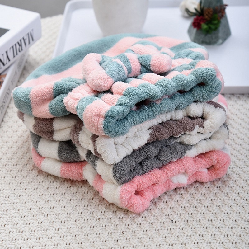 Dry Hair Towel, Quick Drying Hair Cap for Women, Super Absorbent Shower Cap, Striped Pattern Hair Bonnets