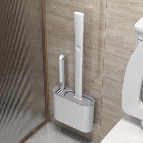 Wall Hanging Toilet Brush with Holder, Soft Bristles Silicone Toilet Brush, Long Handled WC Cleaning Brush Bathroom