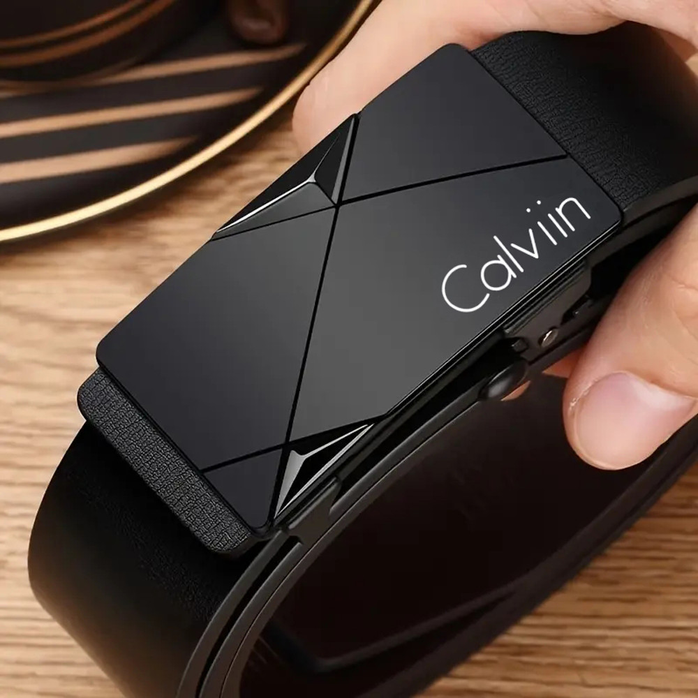 Stylish Men Leather Belt Automatic Buckle Fashion Belt For Business Party Work Daily Life 5