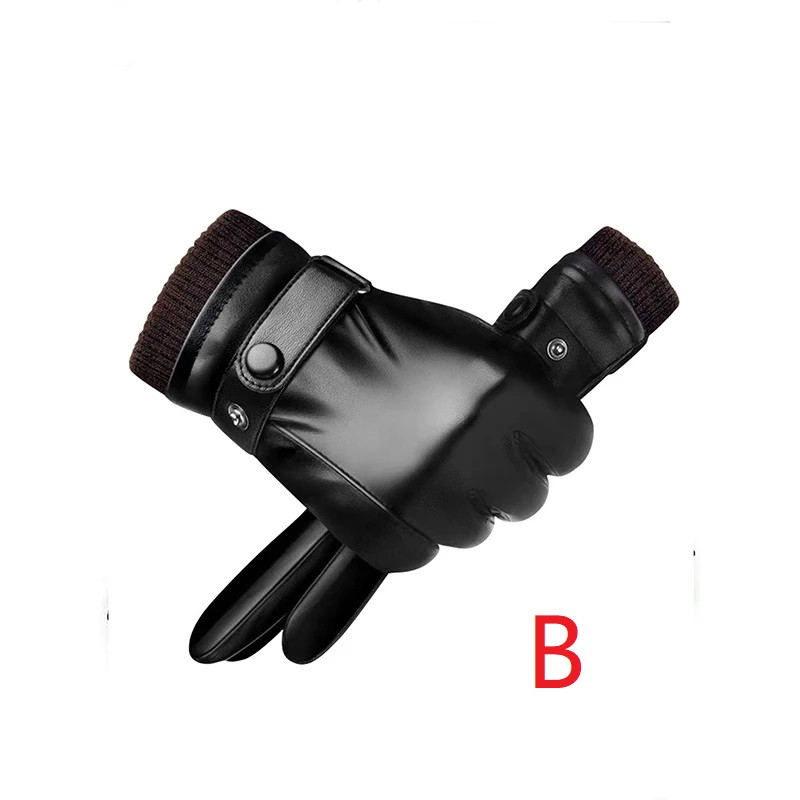 Winter Fashion Gloves Black Leather Driving Gloves Thin Style Full Finger Touchscreen Men Gloves No 2