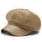 Fashion Women Leather Beret Octagonal Hat Autumn Winter Style Versatile Big Head Circumference Cap 4