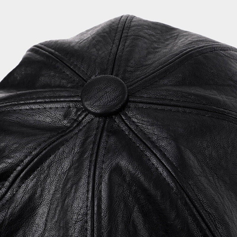 Fashion Women Leather Beret Octagonal Hat Autumn Winter Style Versatile Big Head Circumference Cap 5