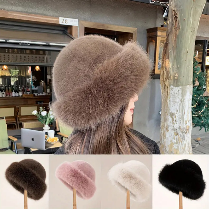 Thicken Plush Warm Fur Hat Fluffy Beanie Warm Thick Hat Mongolian Caps For Casual Trips Skiing Spor 0