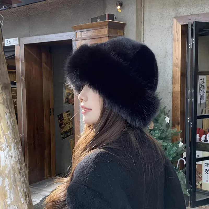 Thicken Plush Warm Fur Hat Fluffy Beanie Warm Thick Hat Mongolian Caps For Casual Trips Skiing Spor 5
