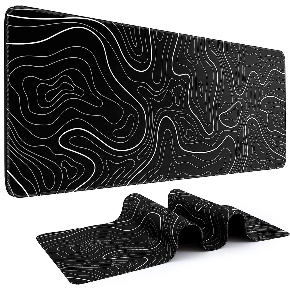 Gaming Mouse Pad, Topographic Mouse Pad, Large Keyboard Pad, Black and White Mouse Pad for Keyboard