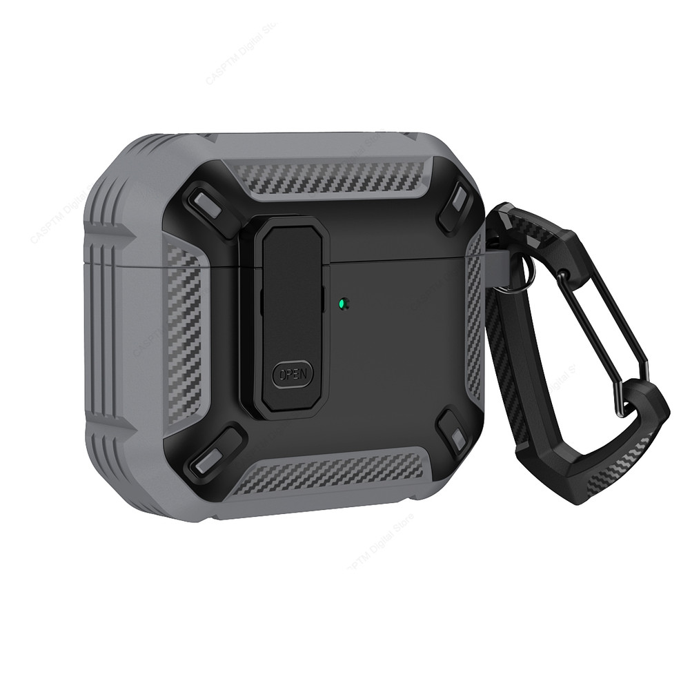 Security Lock Case For Air Pods Protective PC Cover With Hook 0