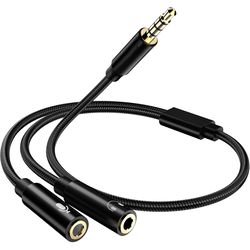 headset adaptor, headphone mic and speaker splitter cable, audio male to female for earphone extension mobile audio