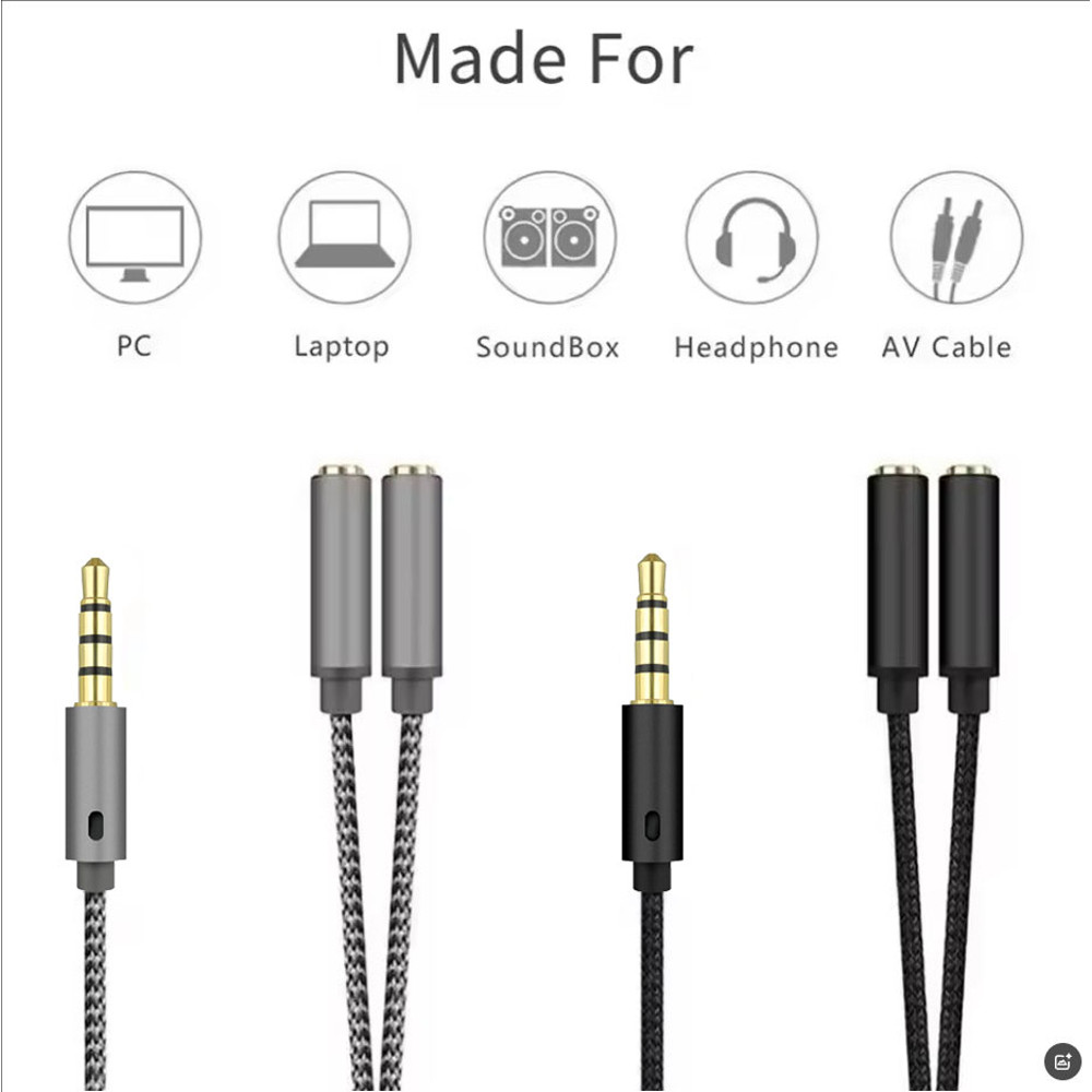 Headset Adaptor, Headphone Mic and Speaker Splitter Cable, Audio Male to Female for Earphone Extension Mobile Audio