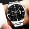 Fashion Men Watches, Luxury Silver Stainless Steel Quartz, Business Watch for Men, Calendar Clock