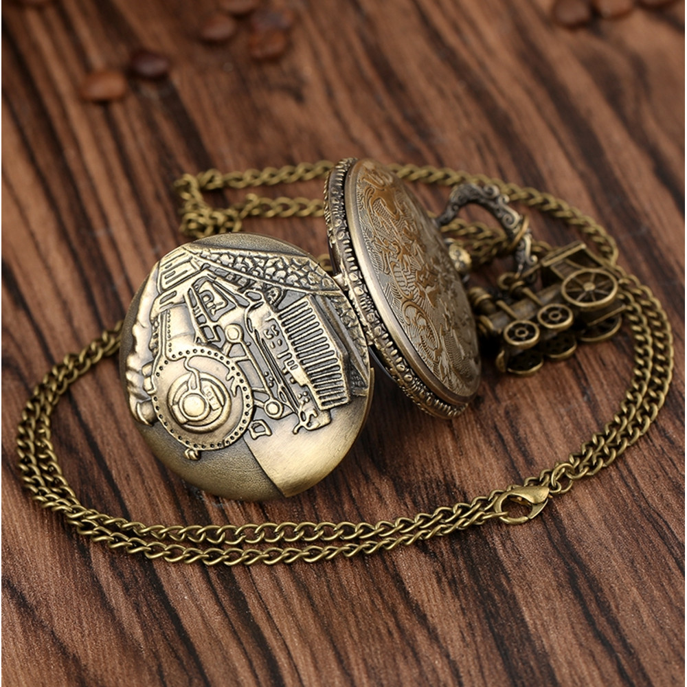 Vintage Classic Steampunk Train Quartz Pocket Watch Necklace Chain Pendant Souvenir Gift Clock For 3
