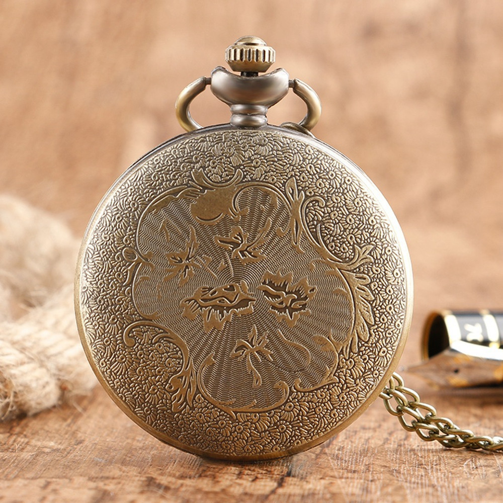 Three Headed Dragon Quartz Pocket Watch Vintage Bronze Fire Monster Necklace Antique Watch 1