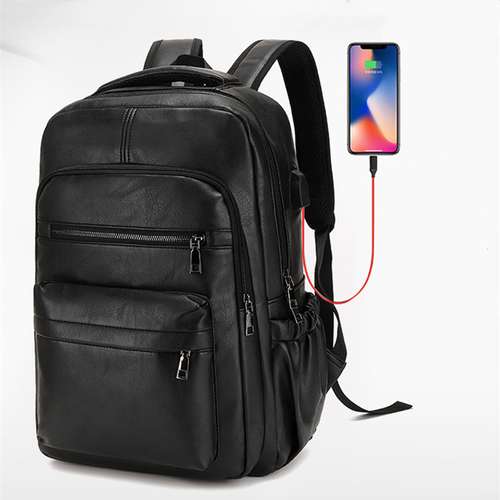 High Quality USB Charging Backpack, PU Leather Bag Pack, Large Laptop Backpacks, Men School Bag for Teenagers Boys