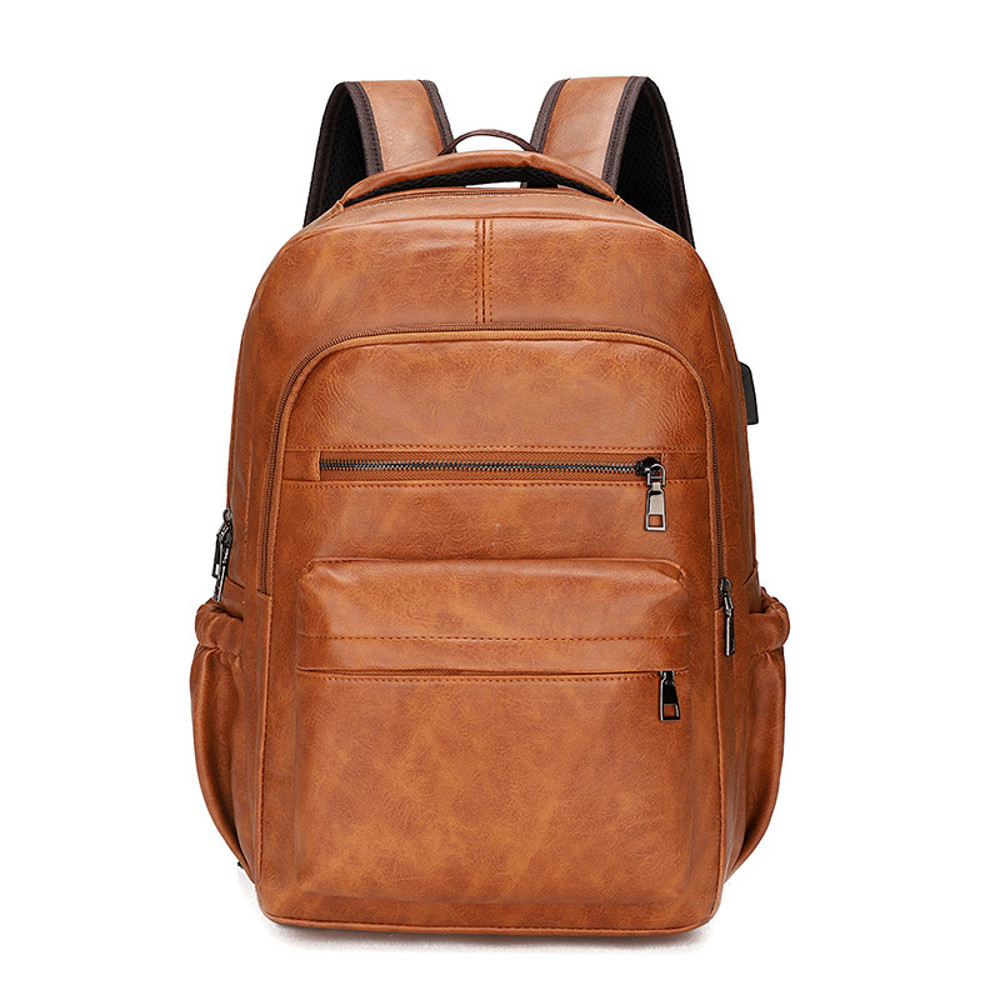 High Quality USB Charging Backpack, PU Leather Bag Pack, Large Laptop Backpacks, Men School Bag for Teenagers Boys