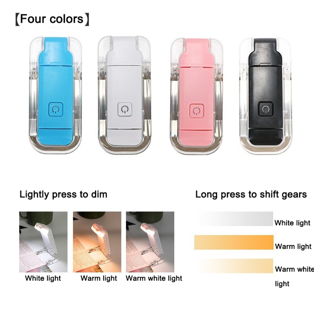 Mini LED Clip Light, Small Night Light, USB Charging, Adjustable Brightness