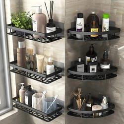 wall mounted towel rack, shower shampoo rack, no drill tripod, corner rectangular bathroom rack