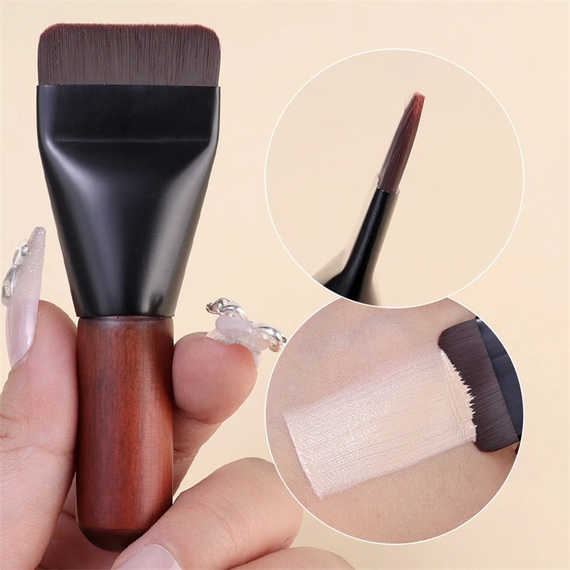 Ultra Thin Foundation Brush with Wooden Handle, Nylon Bristles for All Skin Types