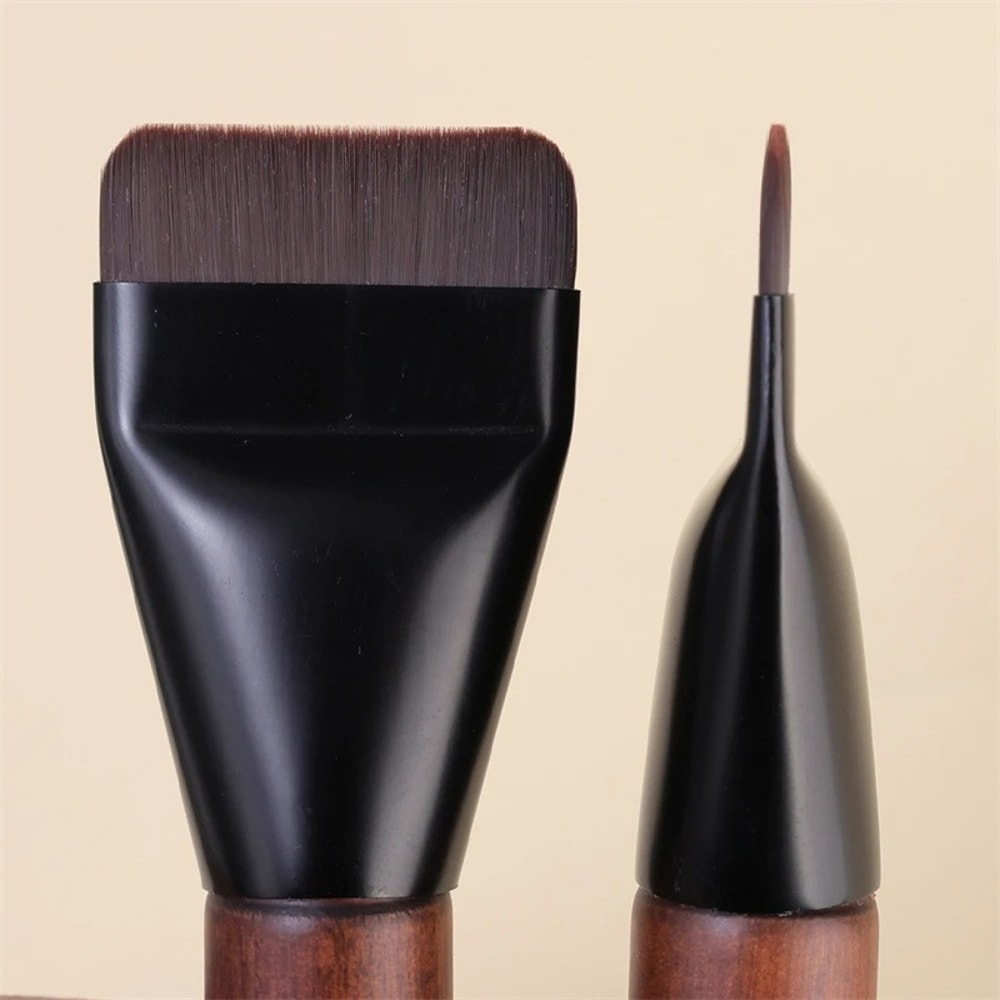 Ultra Thin Foundation Brush with Wooden Handle, Nylon Bristles for All Skin Types