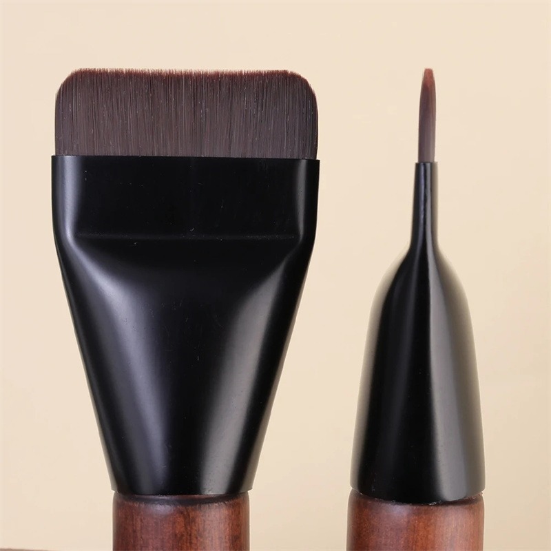 Ultra Thin Foundation Brush with Wooden Handle, Nylon Bristles for All Skin Types