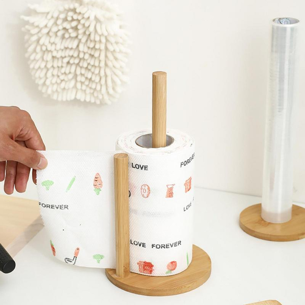 Kitchen Wooden Roll Paper Towel Holder, Bathroom Tissue Vertical Stand, Disposable Paper Pot Storage Accessories