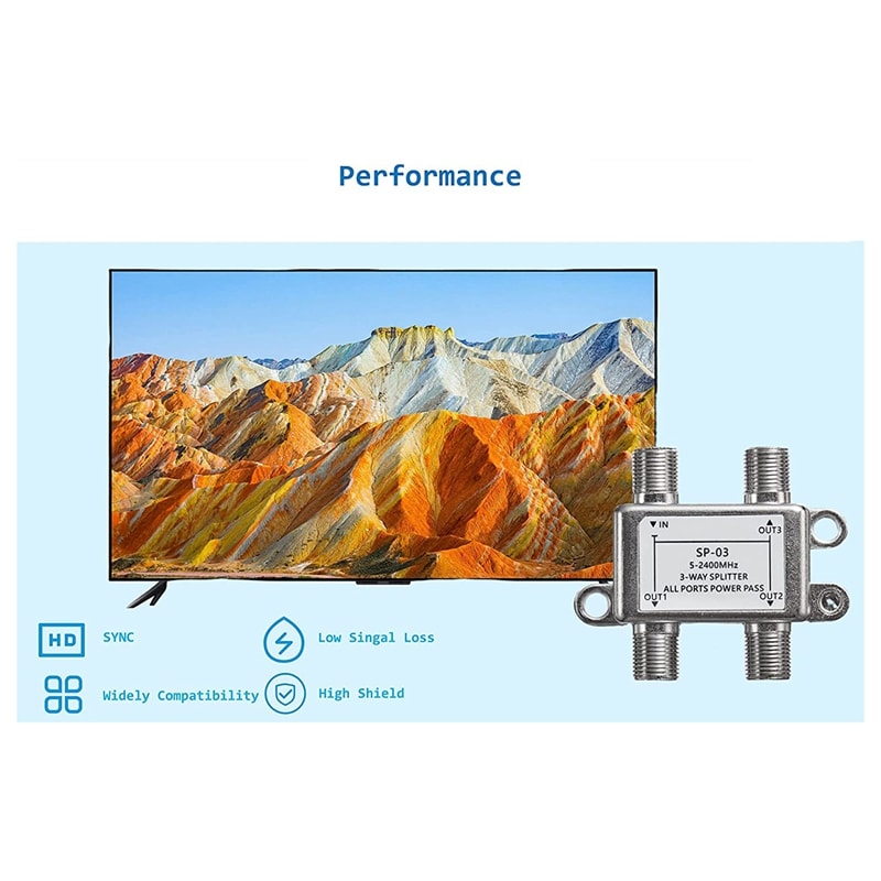 TV Antenna Satellite Splitter, Coaxial Cable TV Signal Splitter, F-Type Socket Female Connector