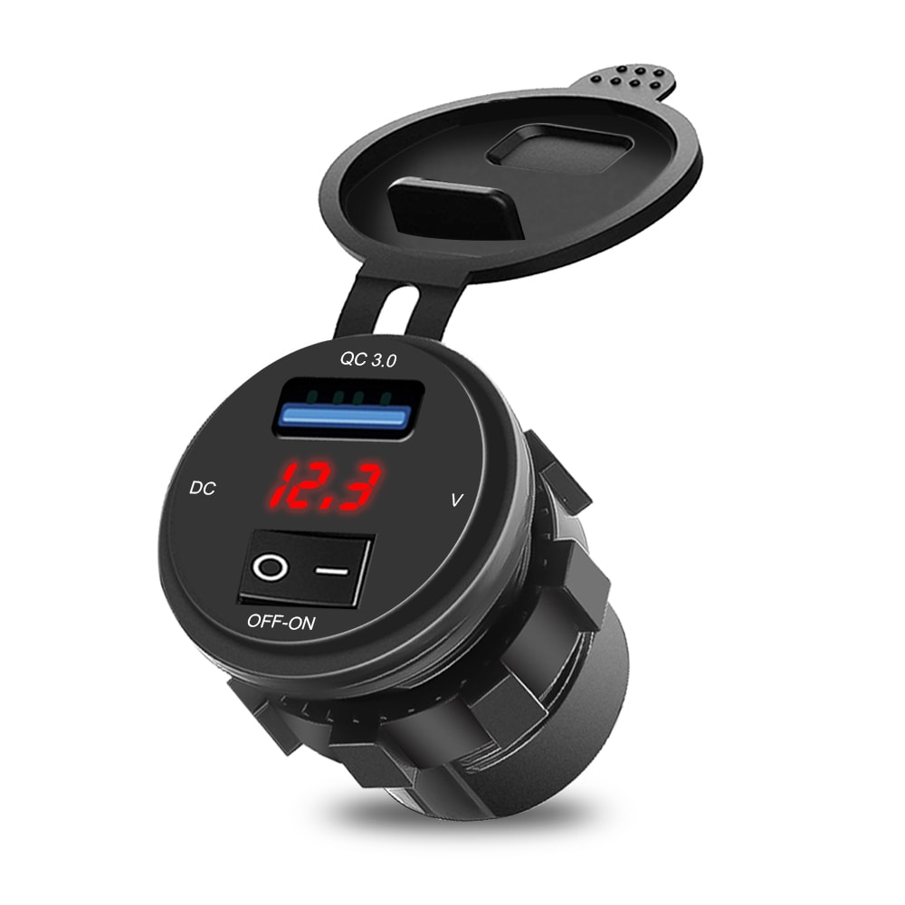 Fast Charger 3.0 USB Charging Socket, Waterproof Car USB Outlet, Voltage Display Voltmeter Charger Socket