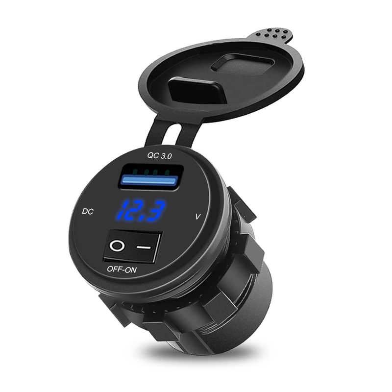 Fast Charger 3.0 USB Charging Socket, Waterproof Car USB Outlet, Voltage Display Voltmeter Charger Socket