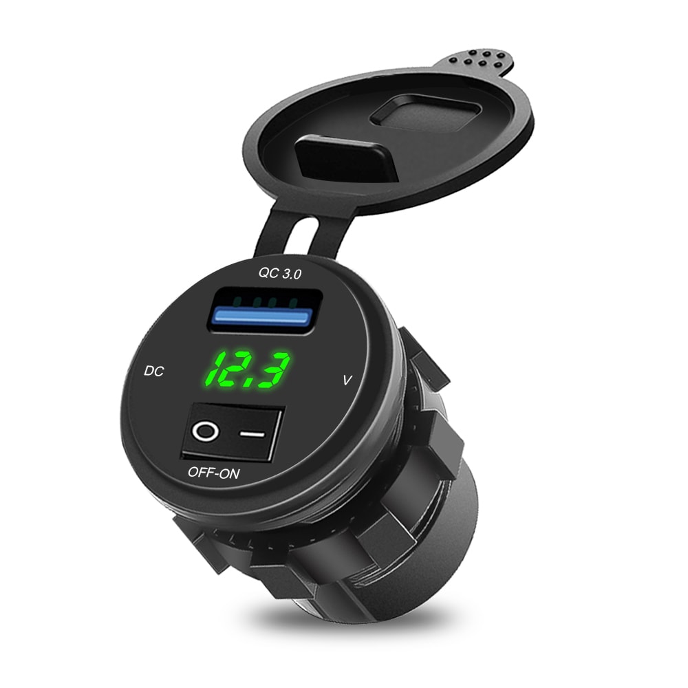 Fast Charger 3.0 USB Charging Socket, Waterproof Car USB Outlet, Voltage Display Voltmeter Charger Socket