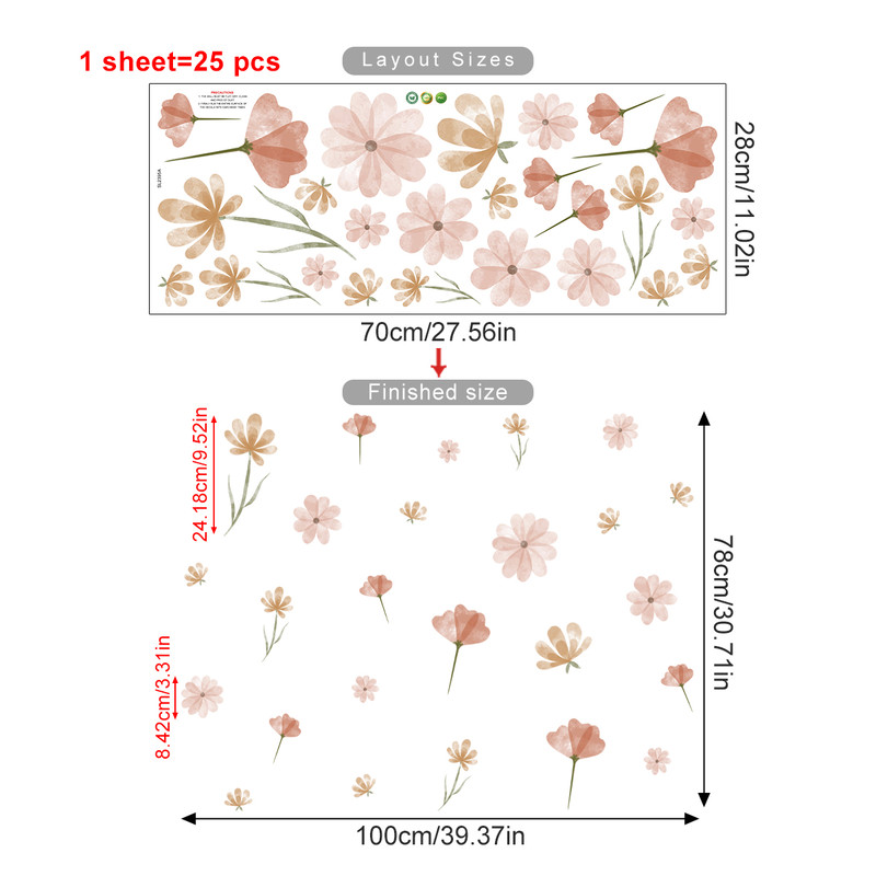 Flowers Wall Stickers Child Water Colour Bedroom Decor Living Room Home Art Eco Friendly Removable 14