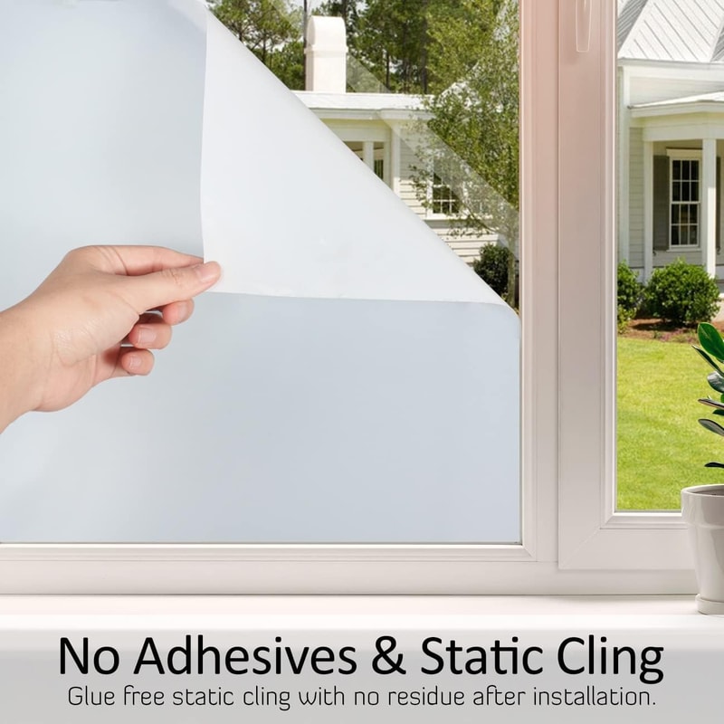 Window Privacy Film, Matte White Static Cling, Frosted Glass Window Film for Bathroom, Heat Blocking Non Adhesive