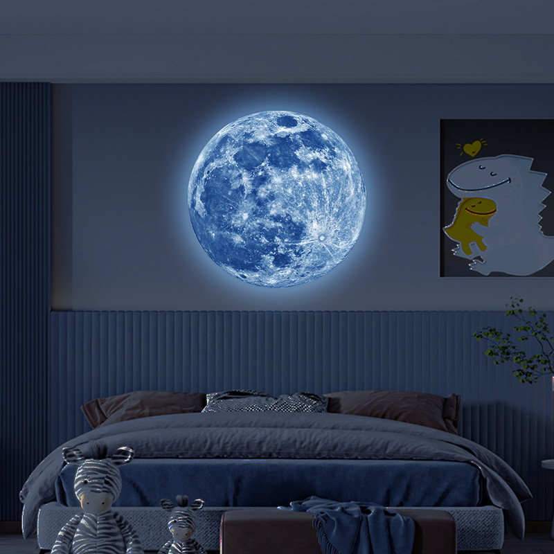 Hot Sale Luminous Moon Wall Sticker Glow In The Dark Wallpaper Fluorescent PVC Decals Kids Room Wal 4