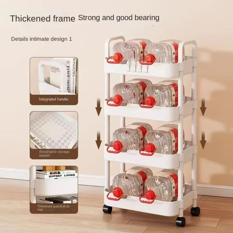 Mobile Bathroom Storage Trolley Rack Multifunctional Household Kitchen Bathroom Organizer Cart Wit