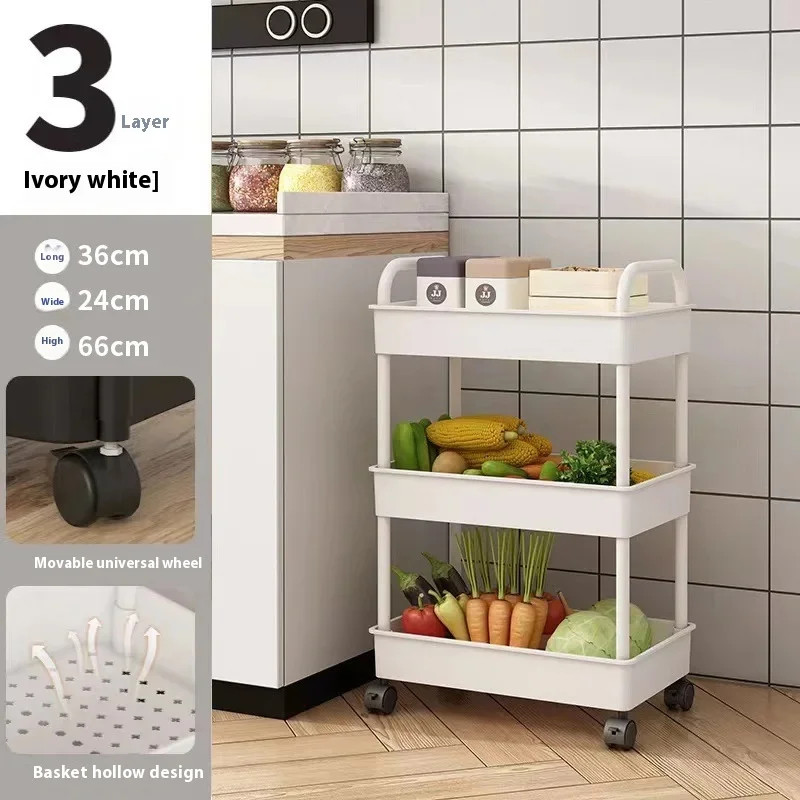 Mobile Bathroom Storage Trolley Rack Multifunctional Household Kitchen Bathroom Organizer Cart Wit