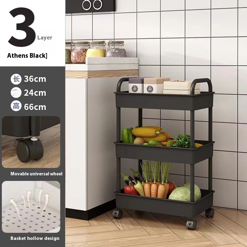 Mobile Bathroom Storage Trolley Rack Multifunctional Household Kitchen Bathroom Organizer Cart Wit