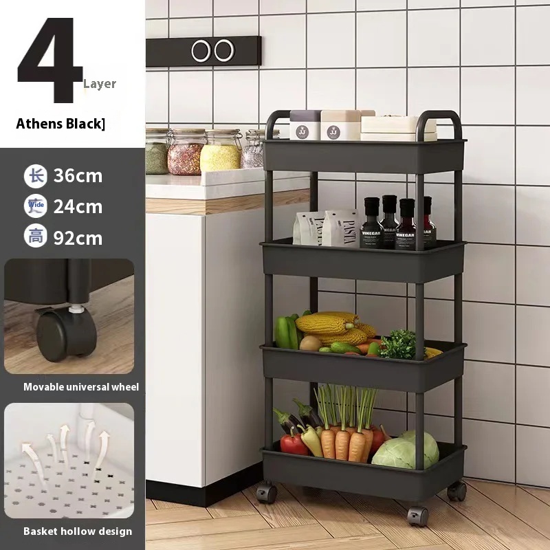 Mobile Bathroom Storage Trolley Rack Multifunctional Household Kitchen Bathroom Organizer Cart Wit