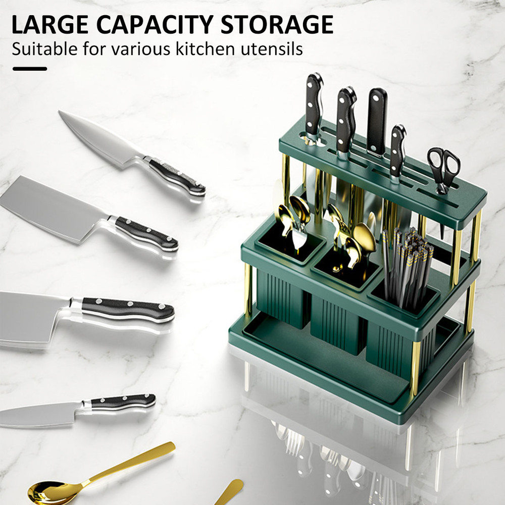 Kitchen Knife Holder MultiFunction Cutter And Cutlery Drainer Rack Space Saving Utensil Organiser R 1