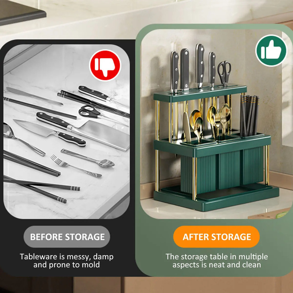 Kitchen Knife Holder MultiFunction Cutter And Cutlery Drainer Rack Space Saving Utensil Organiser R 2