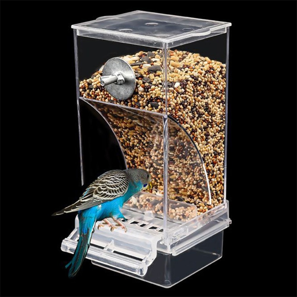 Acrylic Automatic Bird Feeder, No Mess Food Container for Parakeets, Budgerigar, Parrot Cage Accessories