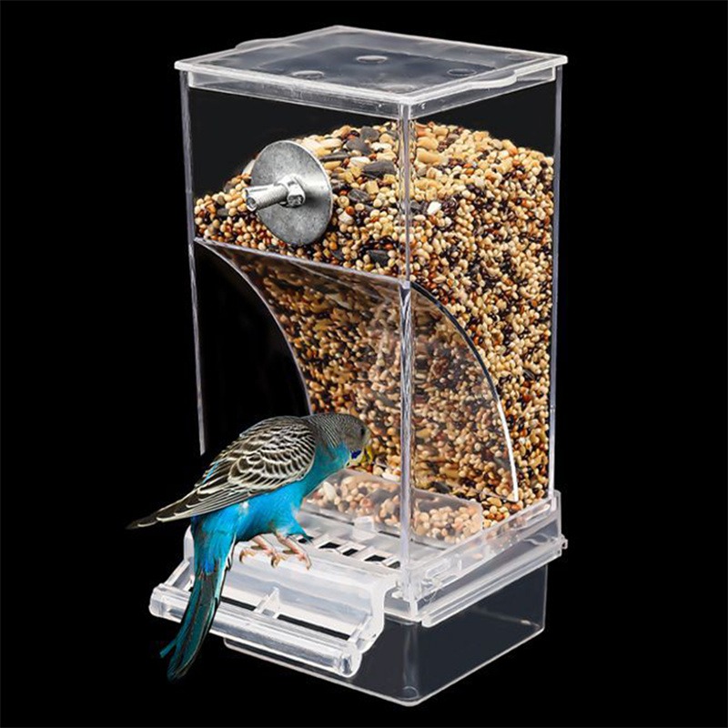 Acrylic Automatic Bird Feeder, No Mess Food Container for Parakeets, Budgerigar, Parrot Cage Accessories