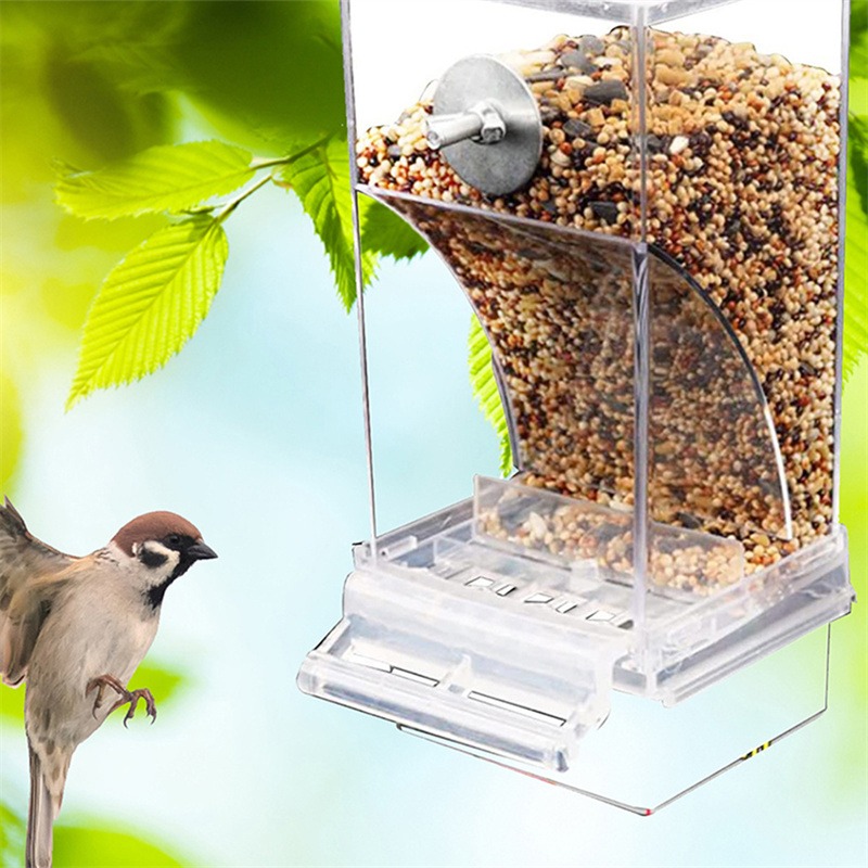 Acrylic Automatic Bird Feeder, No Mess Food Container for Parakeets, Budgerigar, Parrot Cage Accessories