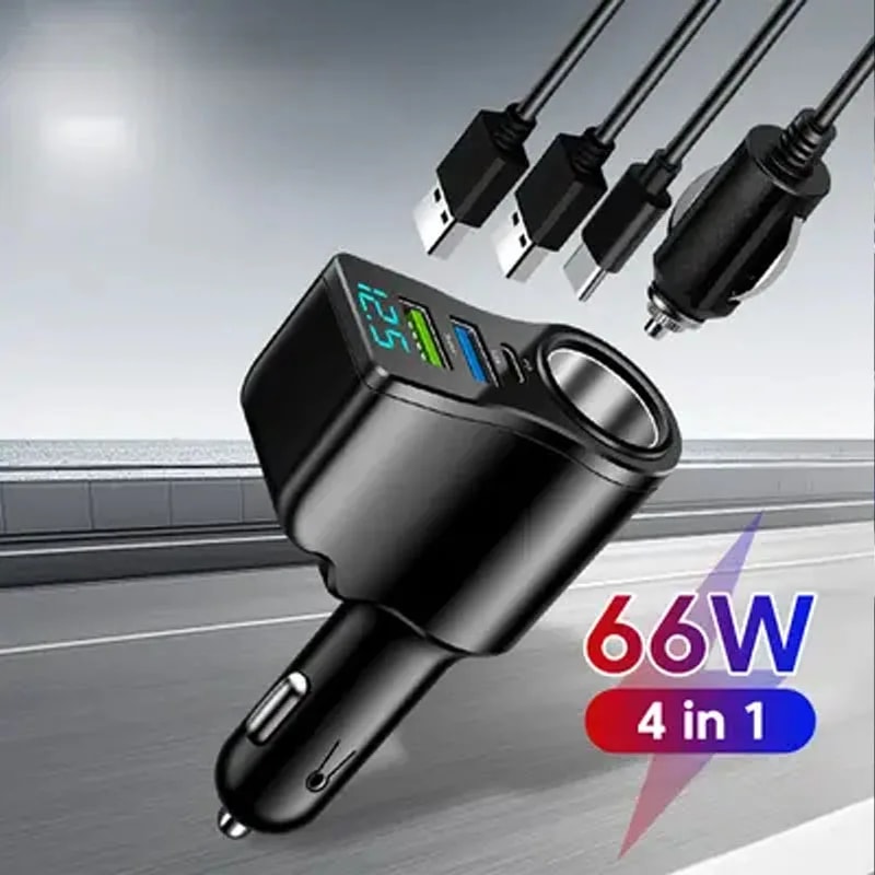 Digital Display Car Charger Dual USB Multifunctional OnetoThree Cigarette Lighter Fast Charging 1