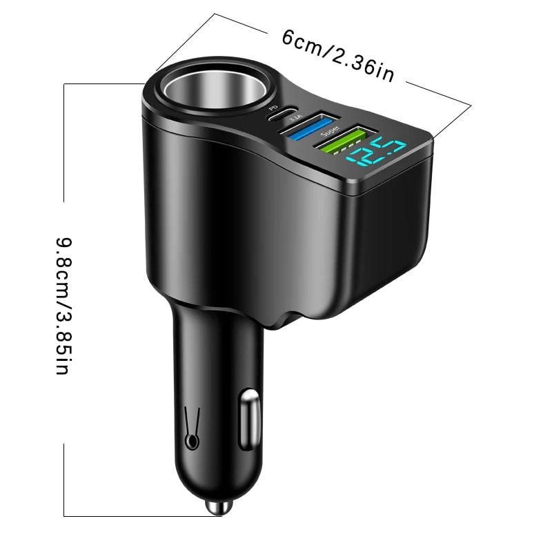 Digital Display Car Charger Dual USB Multifunctional OnetoThree Cigarette Lighter Fast Charging 6