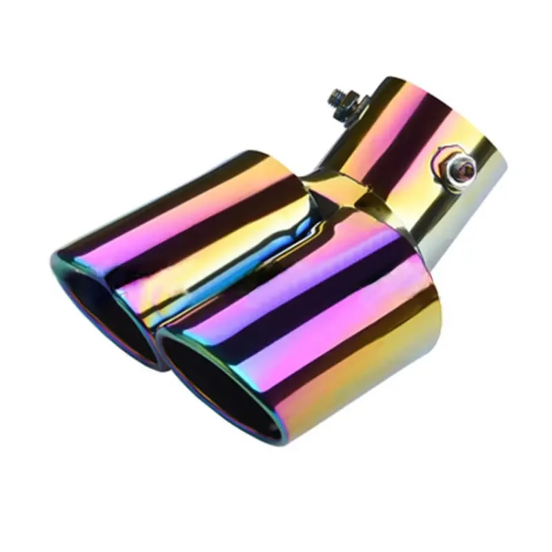 Car Universal Stainless Steel Exhaust Pipe Double Pipe Tail One To Two Grilled Blue Modification 8