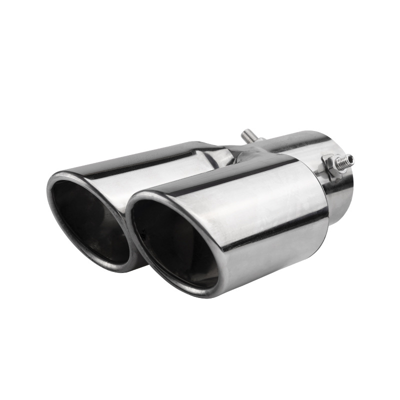 Car Universal Stainless Steel Exhaust Pipe Double Pipe Tail One To Two Grilled Blue Modification 10