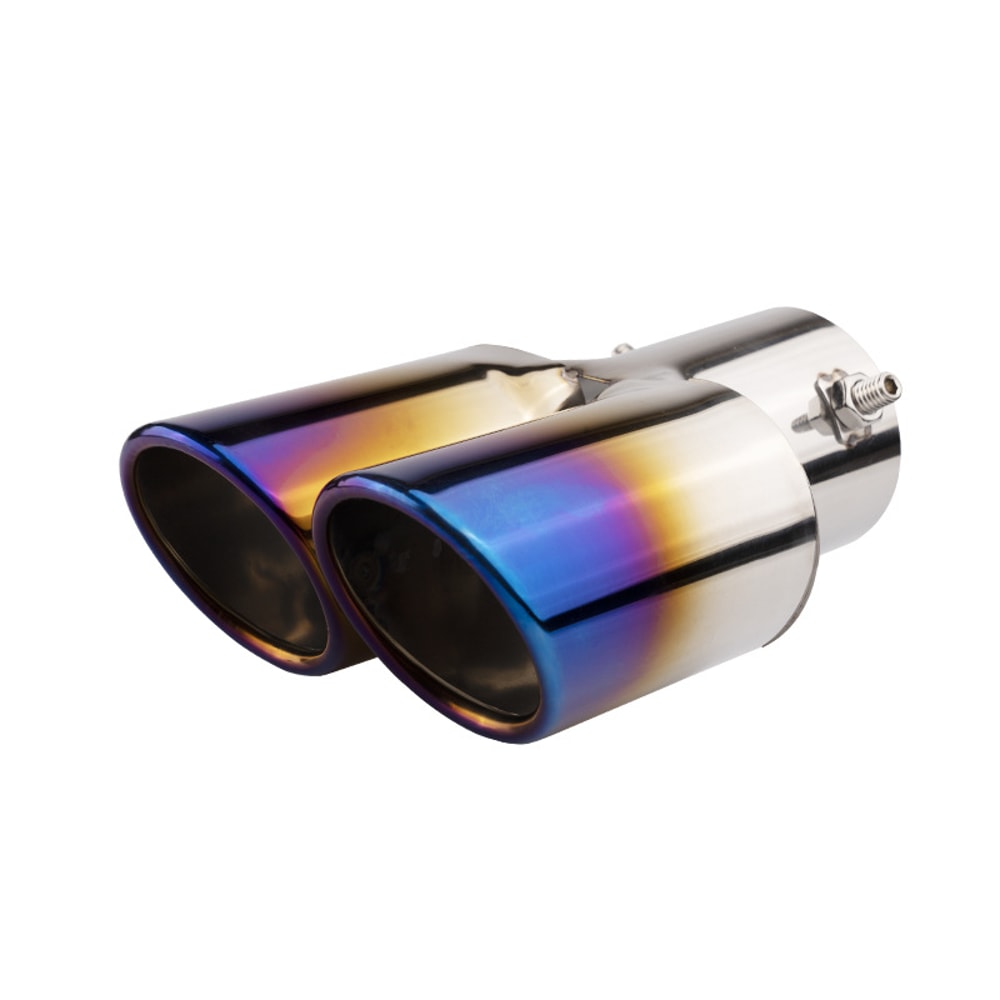 Car Universal Stainless Steel Exhaust Pipe Double Pipe Tail One To Two Grilled Blue Modification 11