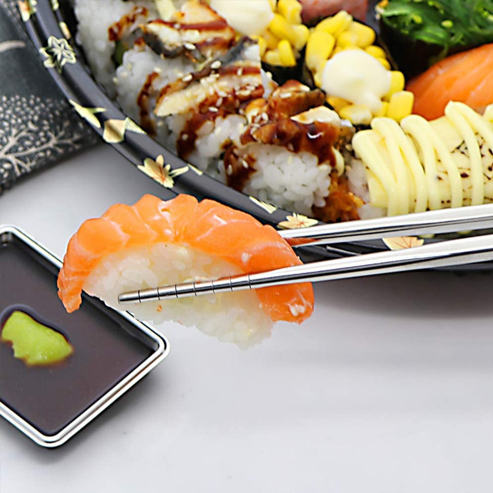 Pairs Stainless Steel Chopsticks Nonslip Metal Sushi Chopstick Set Food Tableware 3