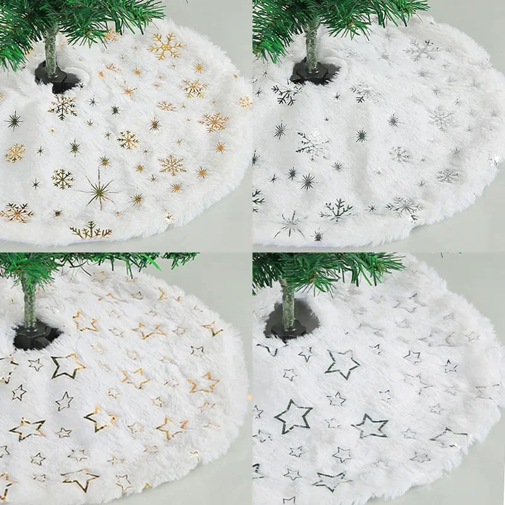 Christmas Tree Skirt White Faux Fur Sequin Carpet Mat Round Xmas Tree Skirt For Holiday Party Decor 3