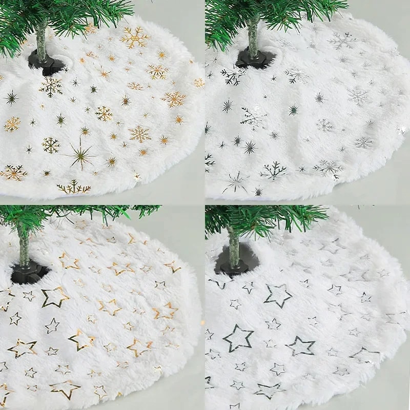 Christmas Tree Skirt White Faux Fur Sequin Carpet Mat Round Xmas Tree Skirt For Holiday Party Decor 3