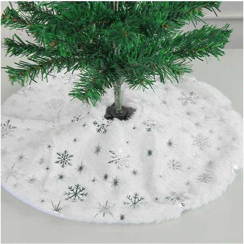 Christmas Tree Skirt White Faux Fur Sequin Carpet Mat Round Xmas Tree Skirt For Holiday Party Decor 6