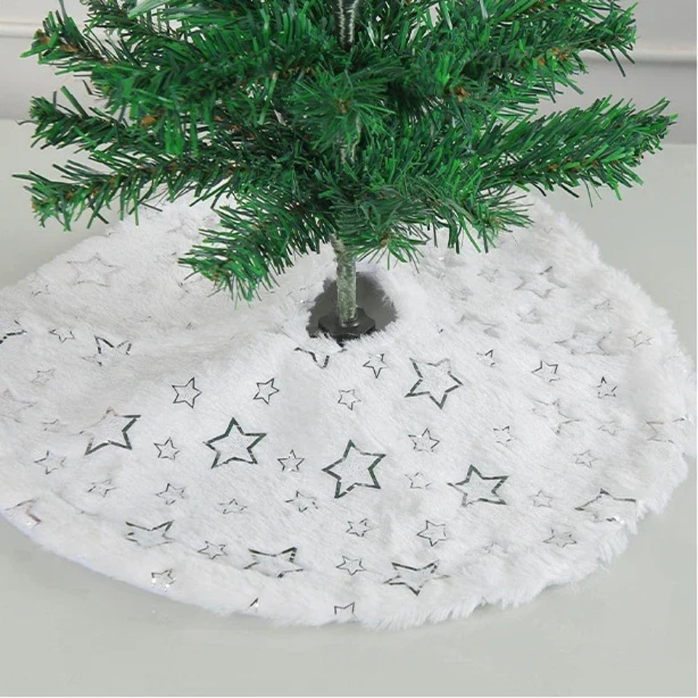 Christmas Tree Skirt White Faux Fur Sequin Carpet Mat Round Xmas Tree Skirt For Holiday Party Decor 8