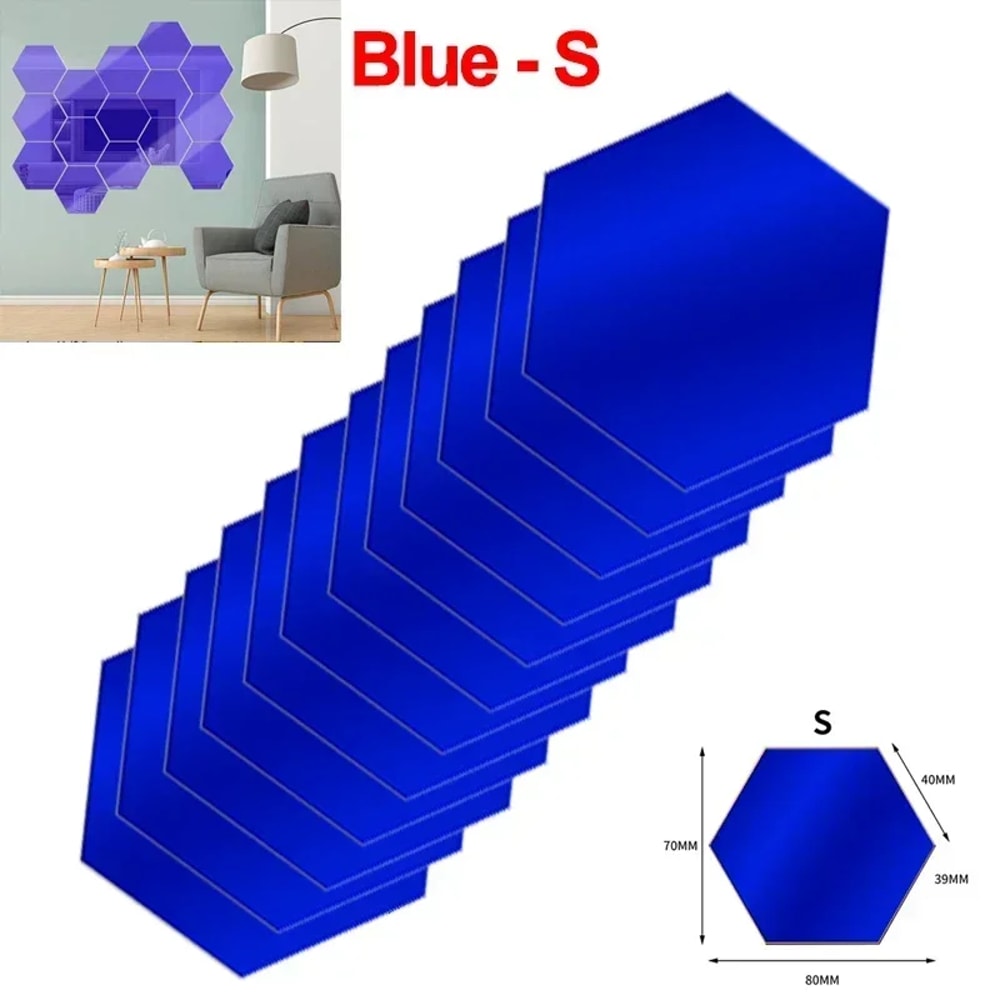 Hexagon Acrylic Mirror Wall Sticker Removable DIY Bathroom Tiles Gold Silver Mosaic Home Decor 7